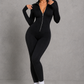 Sculp Long-Sleeve Zip-Front Sculpting Yoga Jumpsuit