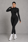 Sculp Long-Sleeve Zip-Front Sculpting Yoga Jumpsuit