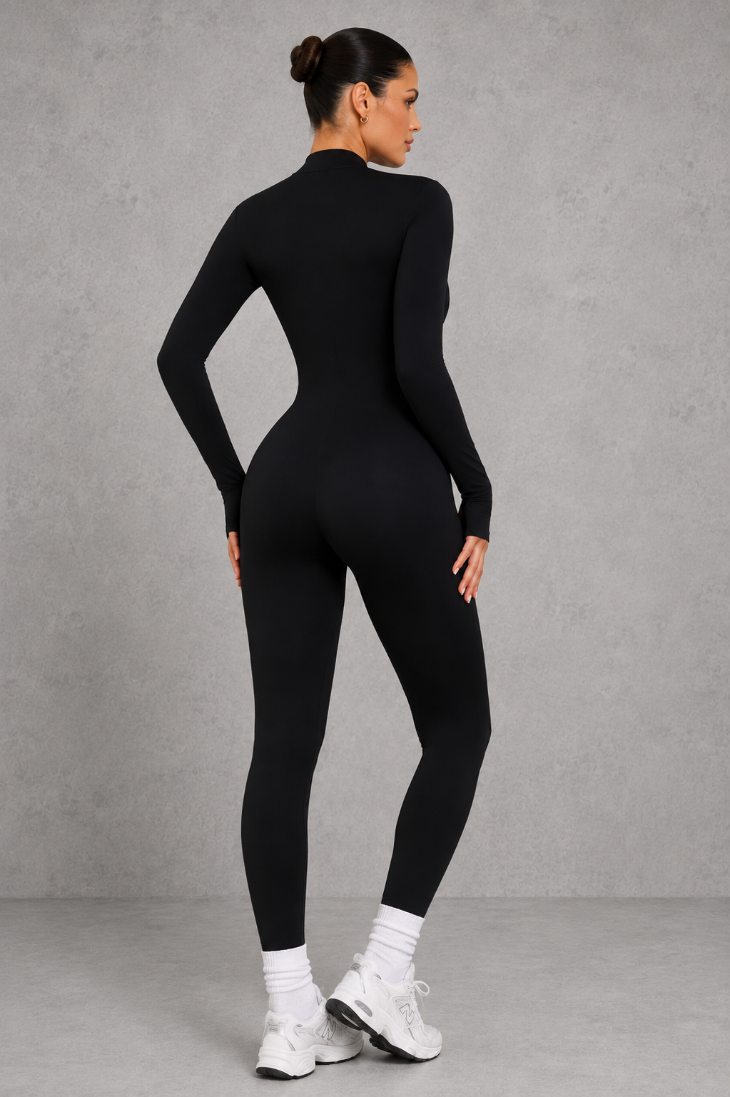 Sculp Long-Sleeve Zip-Front Sculpting Yoga Jumpsuit