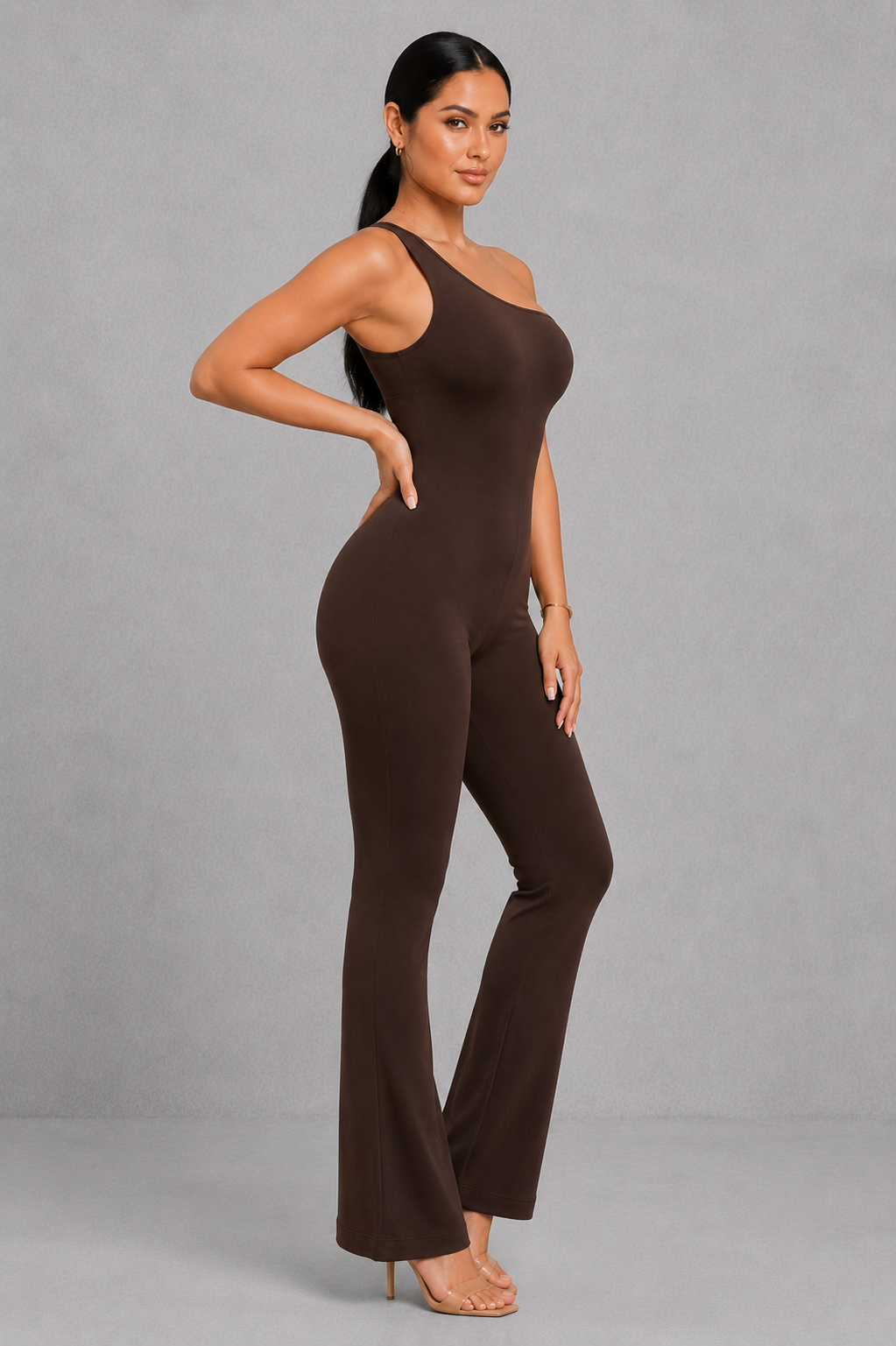 Sculp One Shoulder Flare Jumpsuit - Tummy Control Built In Bra