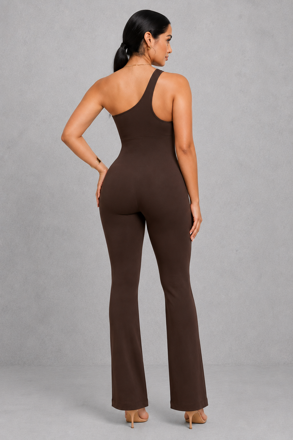 Sculp One Shoulder Flare Jumpsuit - Tummy Control Built In Bra