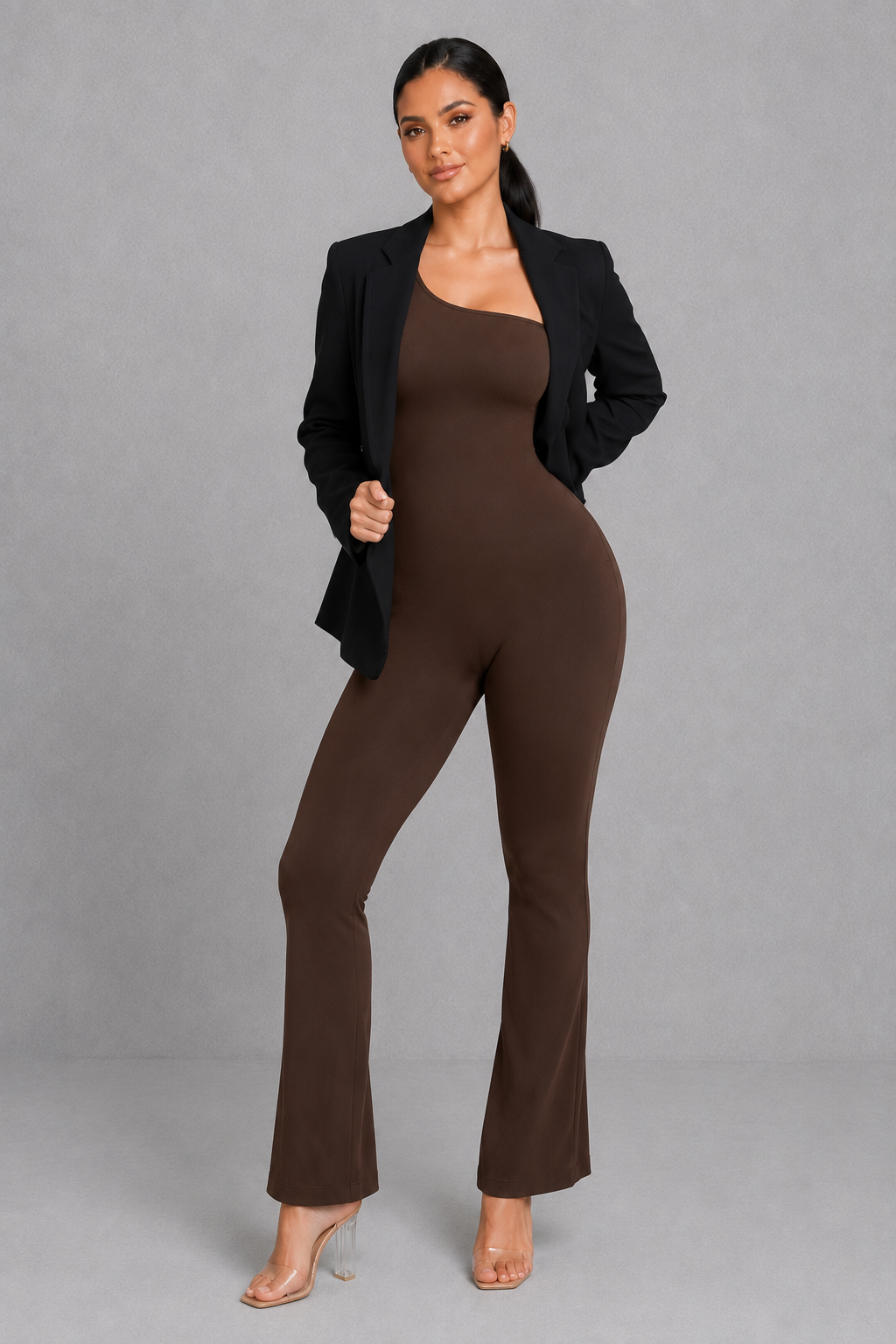 Sculp One Shoulder Flare Jumpsuit - Tummy Control Built In Bra