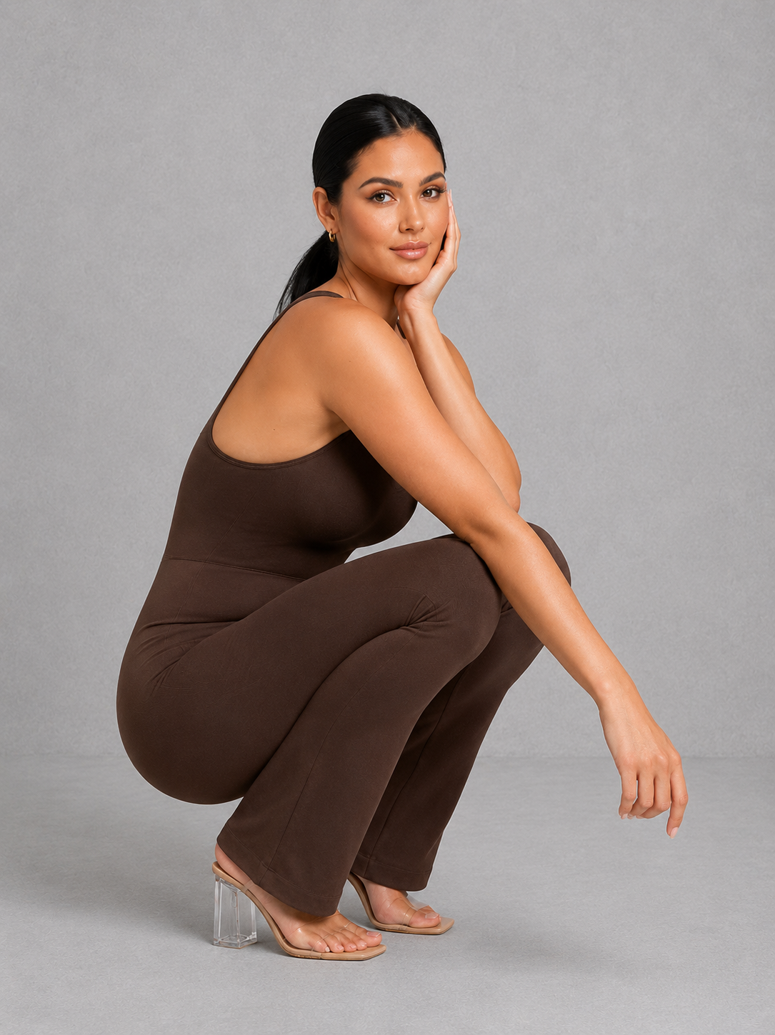 Sculp One Shoulder Flare Jumpsuit - Tummy Control Built In Bra