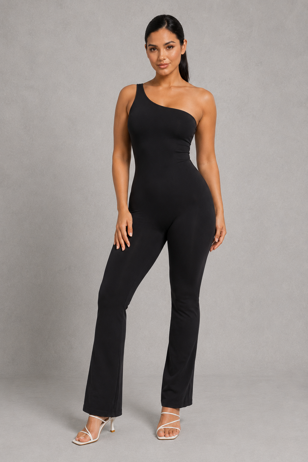 Sculp One Shoulder Flare Jumpsuit - Tummy Control Built In Bra