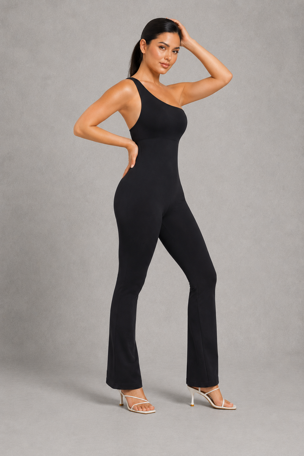 Sculp One Shoulder Flare Jumpsuit - Tummy Control Built In Bra