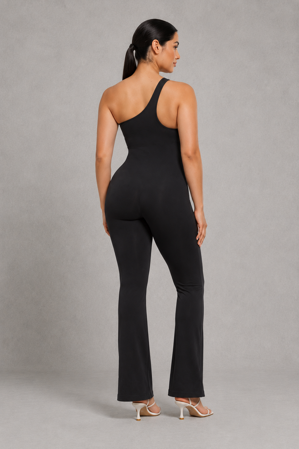 Sculp One Shoulder Flare Jumpsuit - Tummy Control Built In Bra