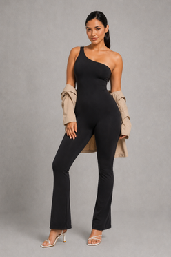 Sculp One Shoulder Flare Jumpsuit - Tummy Control Built In Bra