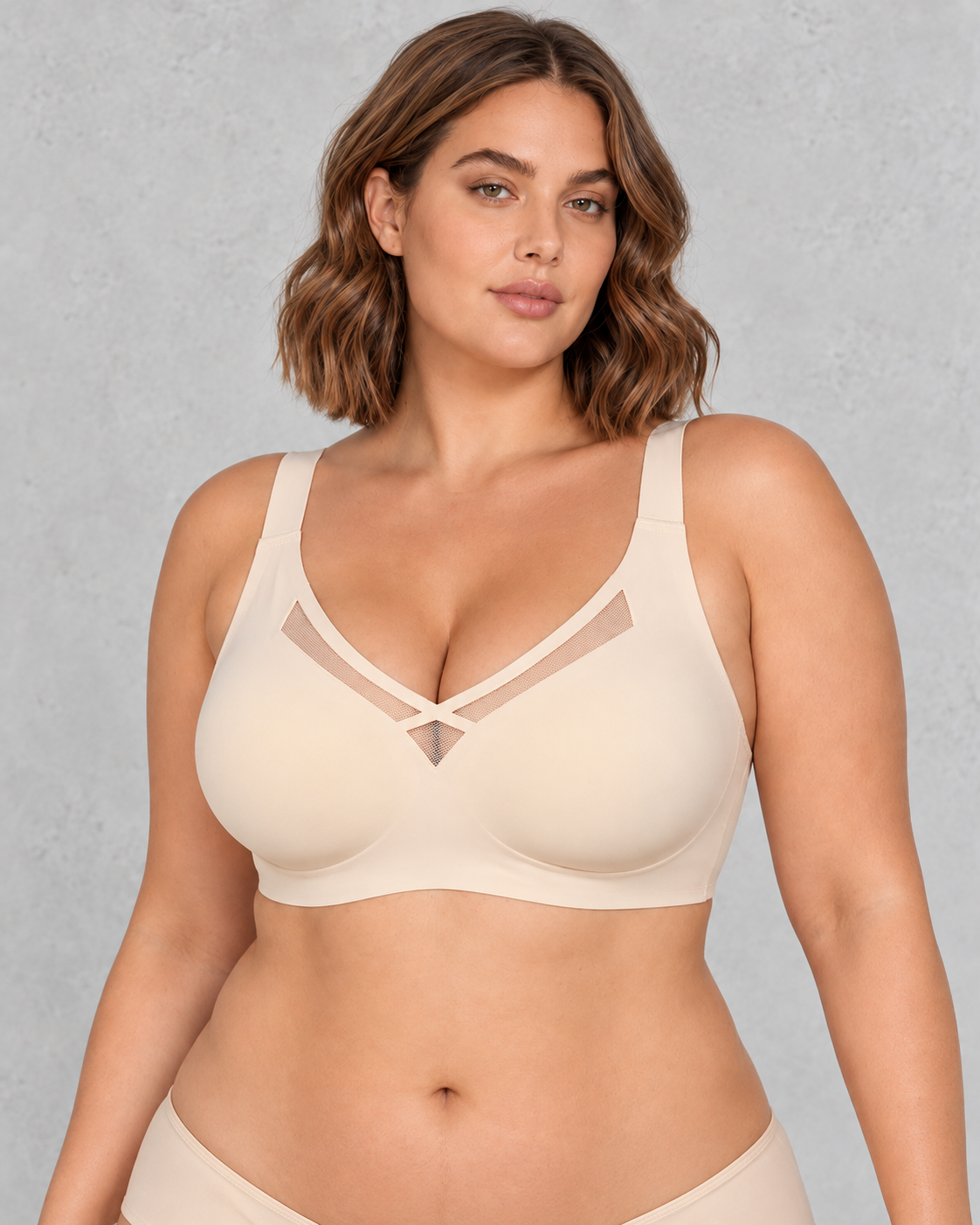 SculpStore plus size jelly gel wireless minimizer bra with seamless anti-slip support designed for larger busts.