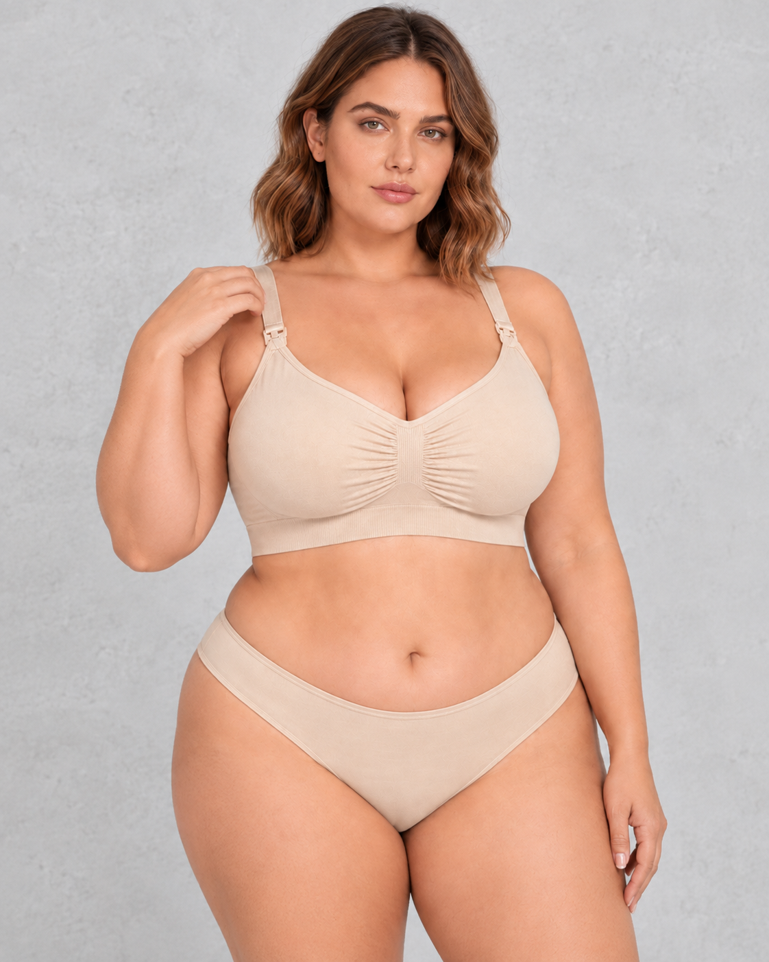 Sculp Seamless Clip-Down Nursing Bra in Beige – front