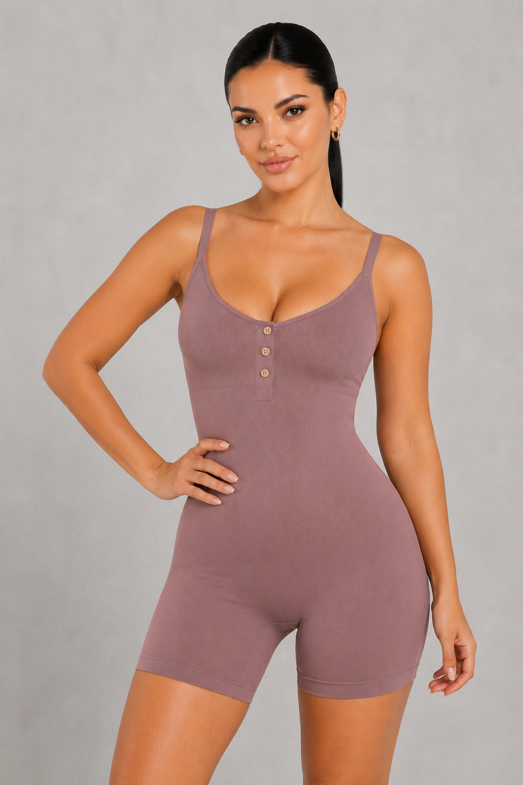 Sculp Ribbed Shaping Henley Bodysuit - Built-In Bra Tummy Control Bodysuit