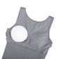 Gray tank top with a white circle on a white background