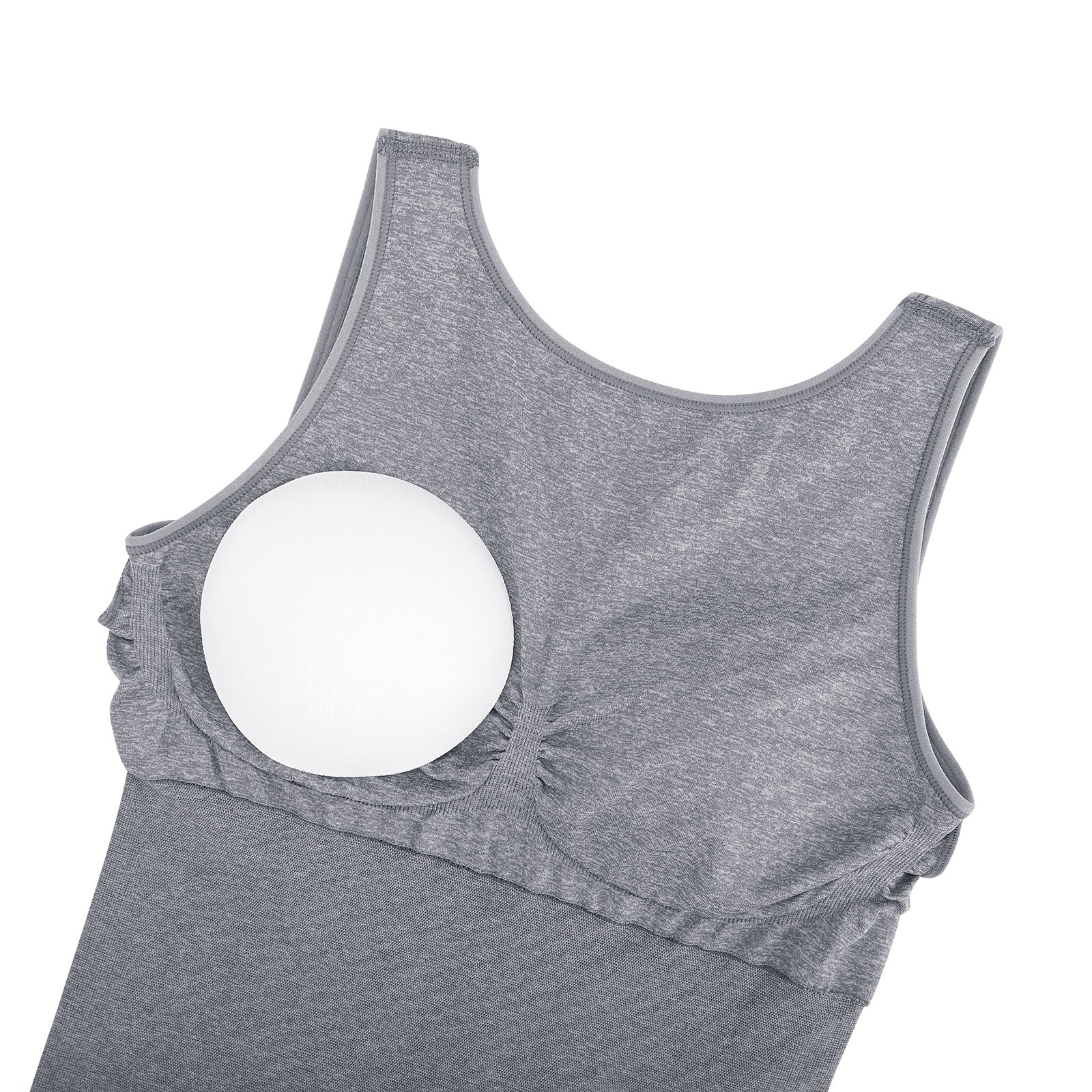Gray tank top with a white circle on a white background