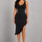 Sculp Shaping Bodycon Dress - Tummy Control V-Neck Dress with Built-In Bra & Ruffle Hem