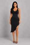 Sculp Shaping Bodycon Dress - Tummy Control V-Neck Dress with Built-In Bra & Ruffle Hem