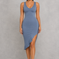 Sculp Shaping Bodycon Dress - Tummy Control V-Neck Dress with Built-In Bra & Ruffle Hem