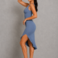 Sculp Shaping Bodycon Dress - Tummy Control V-Neck Dress with Built-In Bra & Ruffle Hem