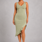 Sculp Shaping Bodycon Dress - Tummy Control V-Neck Dress with Built-In Bra & Ruffle Hem