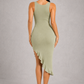 Sculp Shaping Bodycon Dress - Tummy Control V-Neck Dress with Built-In Bra & Ruffle Hem