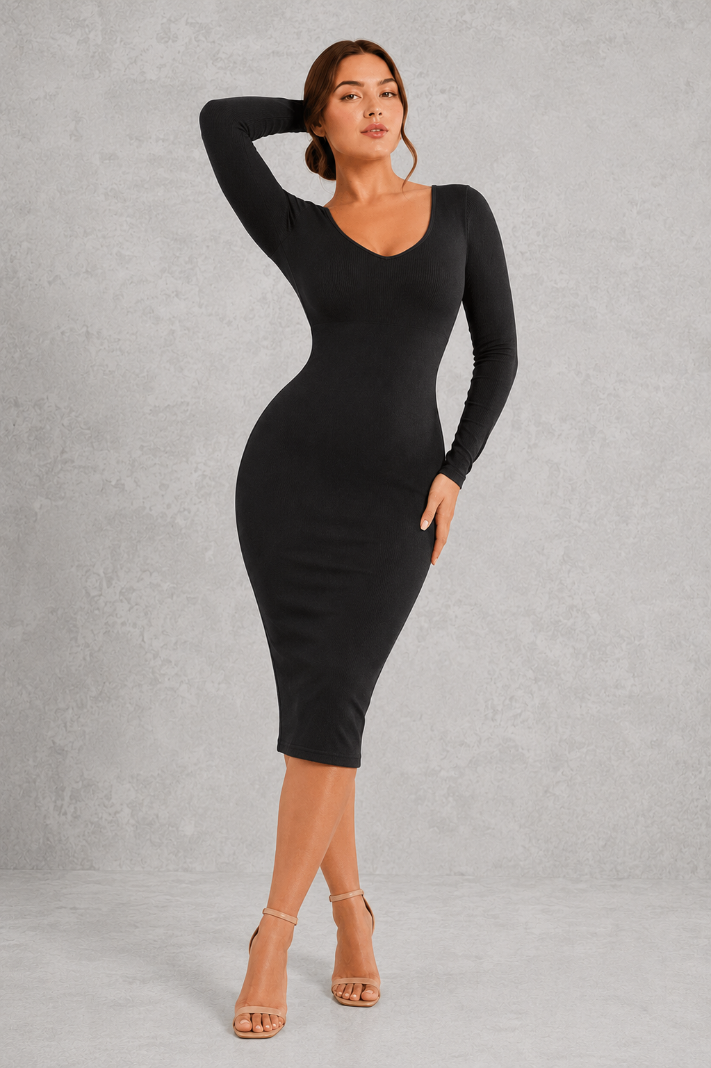 Sculp Shaping Dress for Women - Tummy Control Bodycon with Built-In Bra & V-Neck