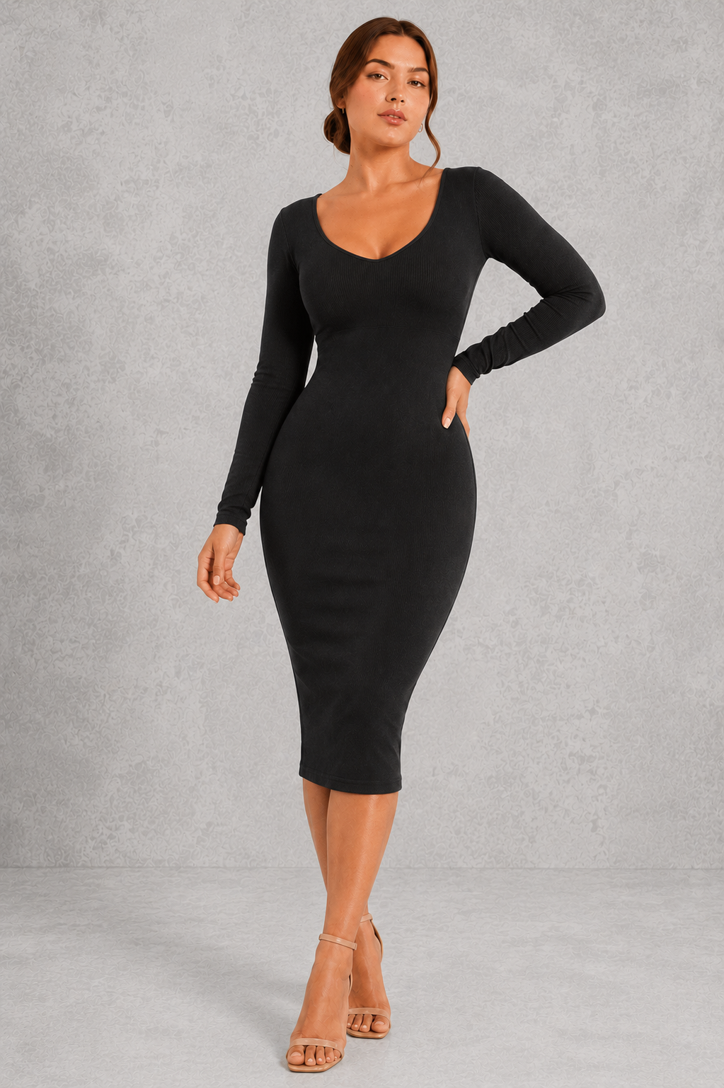 Sculp Shaping Dress for Women - Tummy Control Bodycon with Built-In Bra & V-Neck