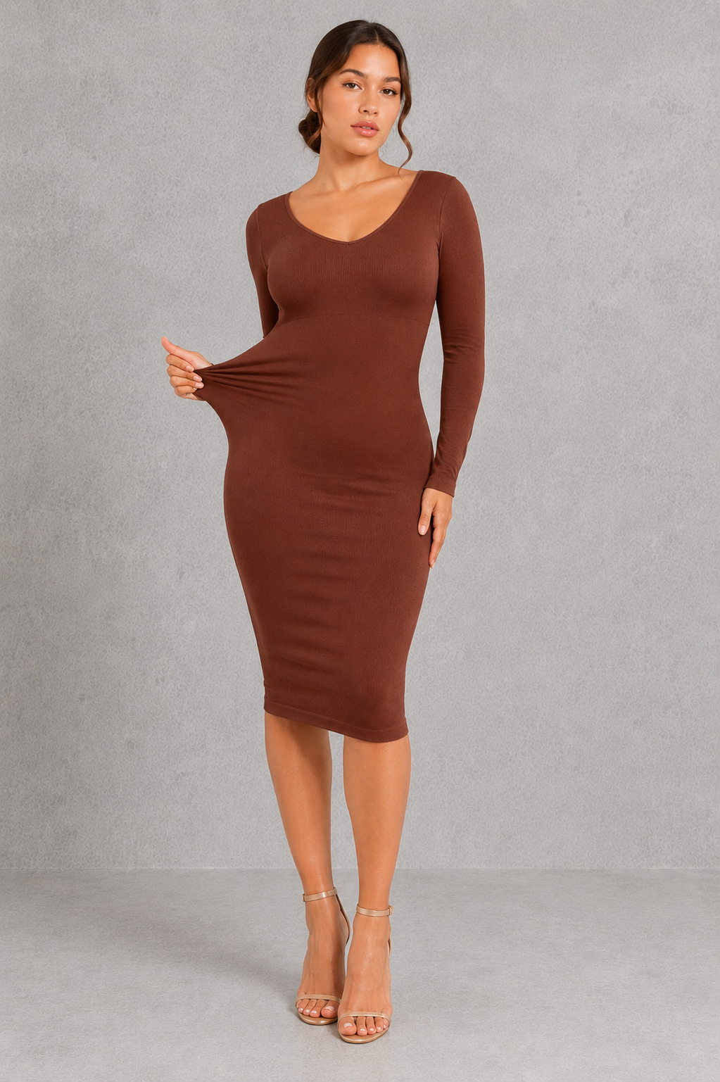 Sculp Shaping Dress for Women - Tummy Control Bodycon with Built-In Bra & V-Neck