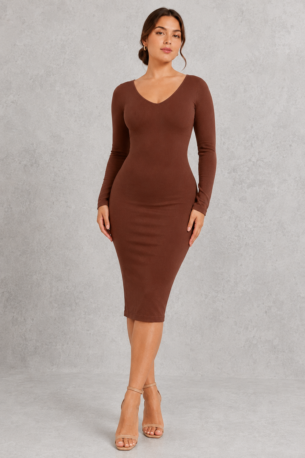 Sculp Shaping Dress for Women - Tummy Control Bodycon with Built-In Bra & V-Neck