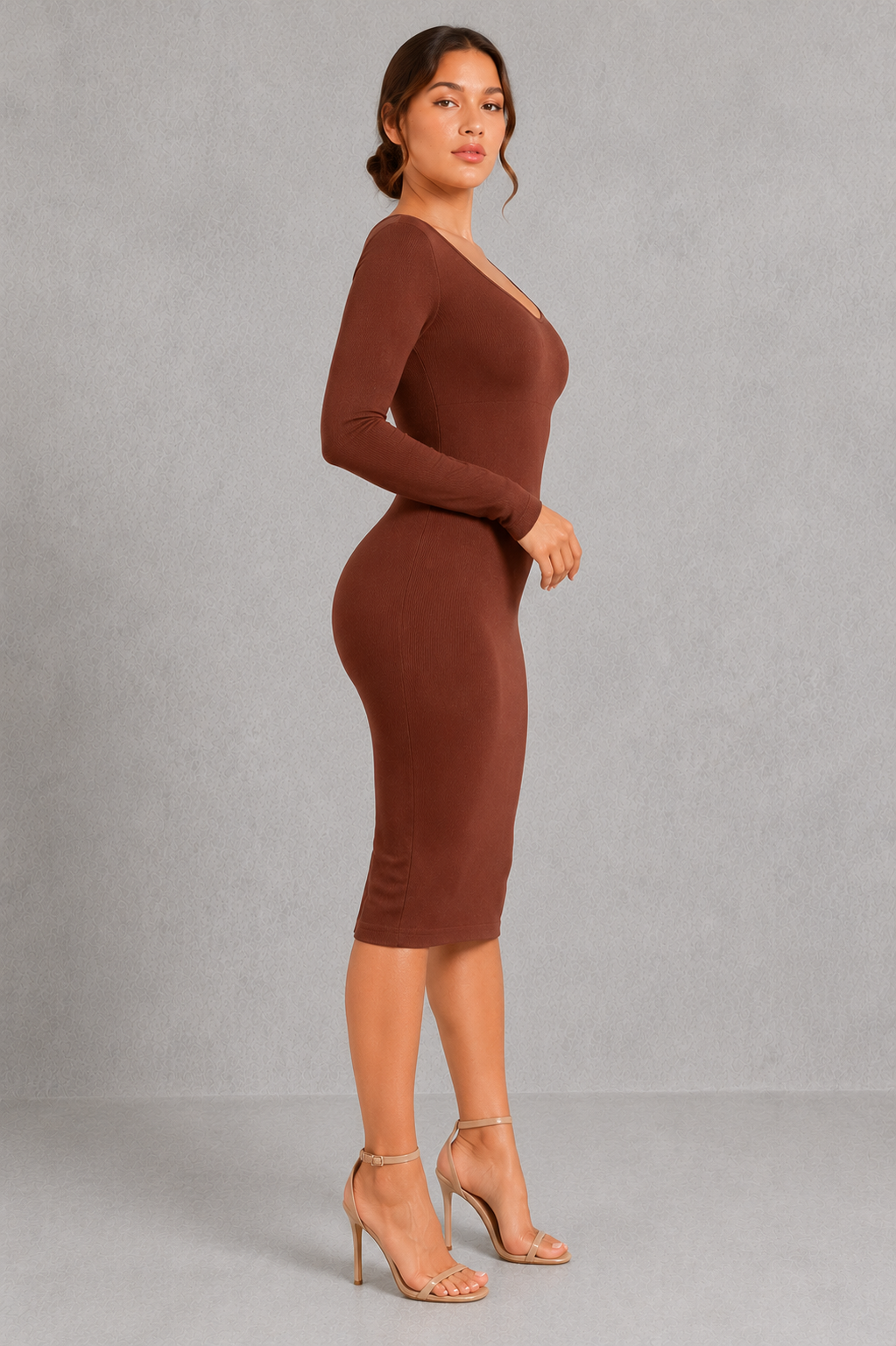 Sculp Shaping Dress for Women - Tummy Control Bodycon with Built-In Bra & V-Neck
