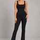 Sculp Square Neck Shaping Flare Jumpsuit - Seamless Tummy Control One Piece