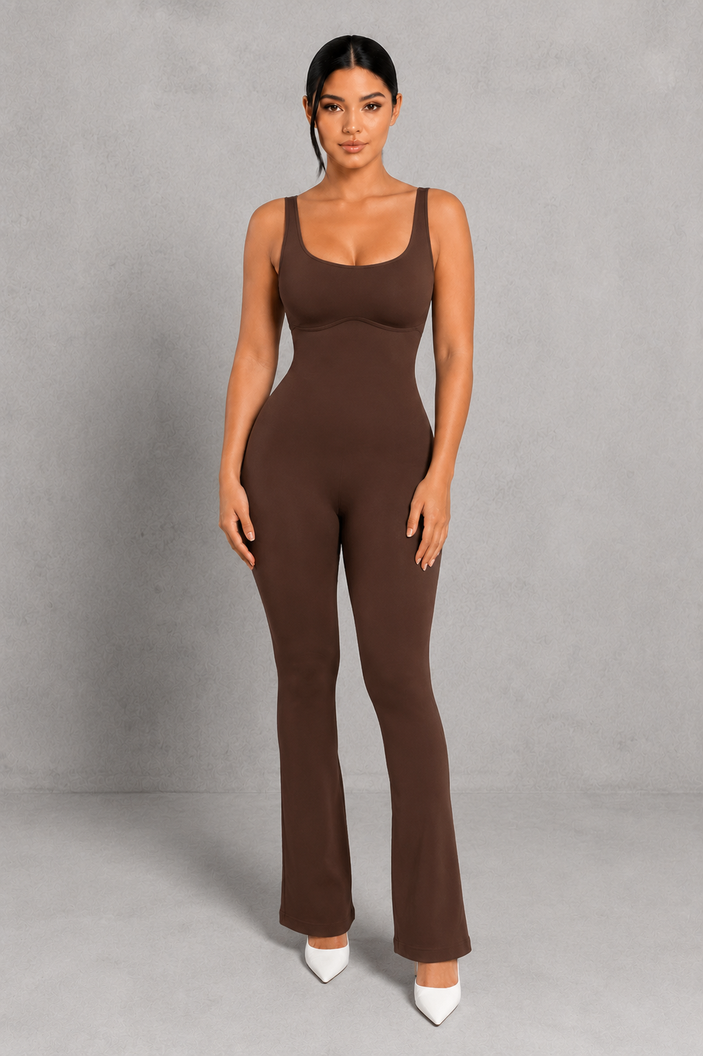 Sculp Square Neck Shaping Flare Jumpsuit - Seamless Tummy Control One Piece
