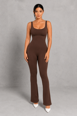 Sculp Square Neck Shaping Flare Jumpsuit - Seamless Tummy Control One Piece