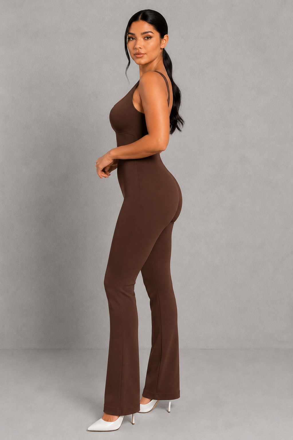 Sculp Square Neck Shaping Flare Jumpsuit - Seamless Tummy Control One Piece