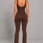 Sculp Square Neck Shaping Flare Jumpsuit - Seamless Tummy Control One Piece