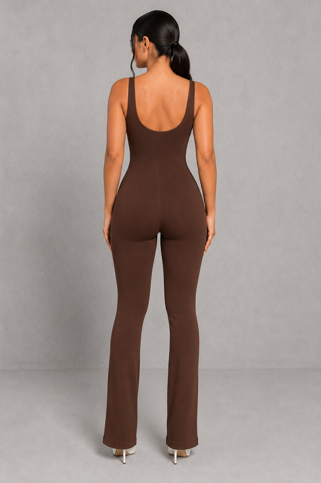 Sculp Square Neck Shaping Flare Jumpsuit - Seamless Tummy Control One Piece