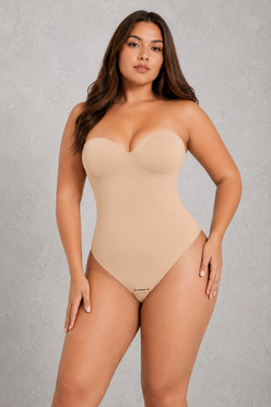 SculpStore Strapless Shapewear Bodysuit - Tummy Control Seamless Body Shaper with Detachable Straps