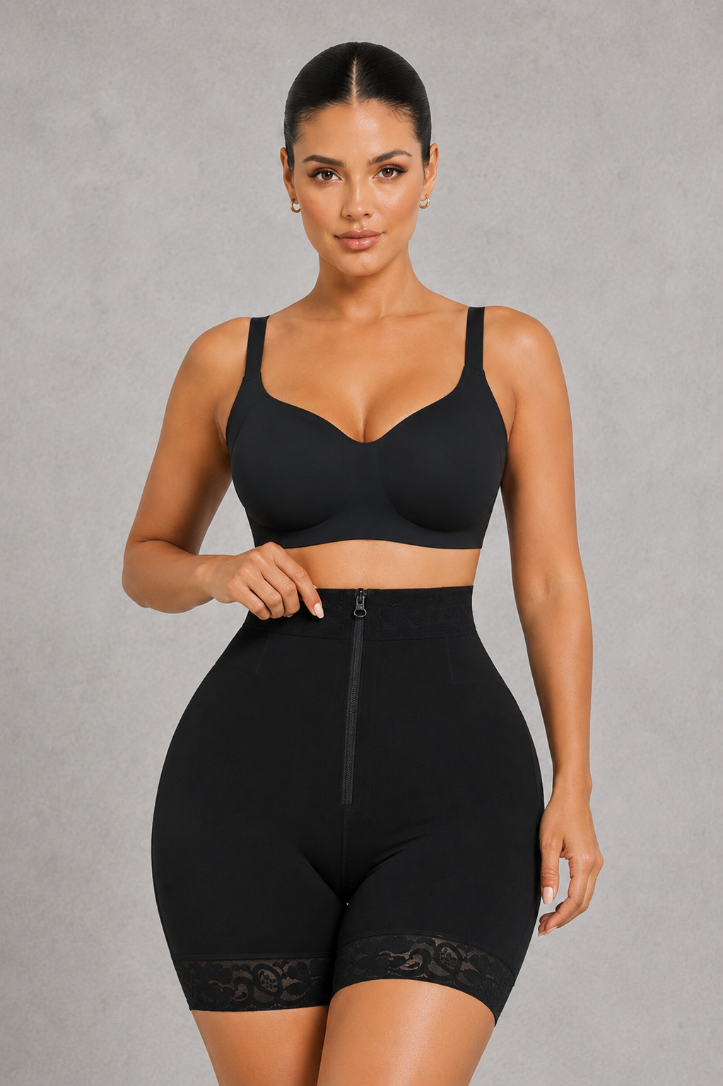 Sculp Zip Front High Waist Shaping Shorts - Firm Tummy Control & Butt Lift