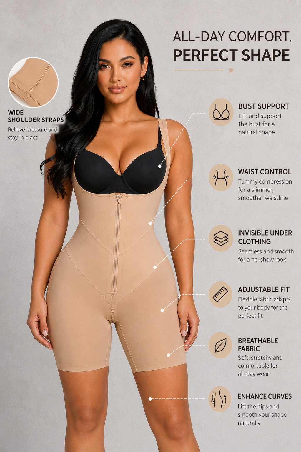 Sculp Firm Sculpt Shaping Bodysuit - Front Zip Waist Trainer Shapewear