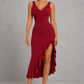 Sculp Shaping Bodycon Dress - Tummy Control V-Neck Dress with Ruffle Hem