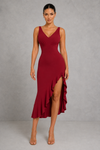 Sculp Shaping Bodycon Dress - Tummy Control V-Neck Dress with Ruffle Hem
