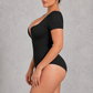 Sculp deep V-neck short sleeve bodysuit in Black – side view