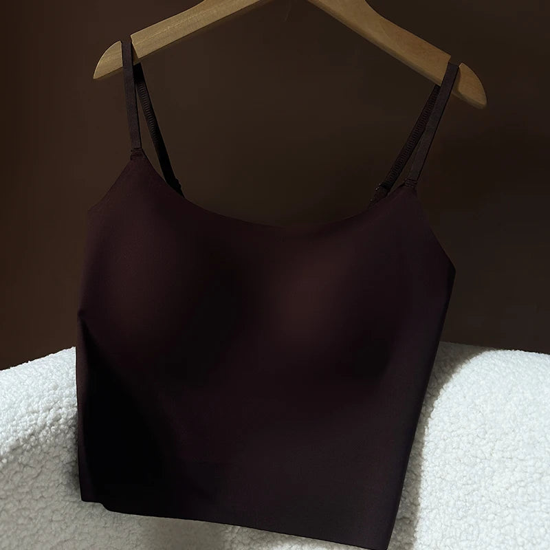 Seamless cropped cami with built-in padded bra and adjustable straps