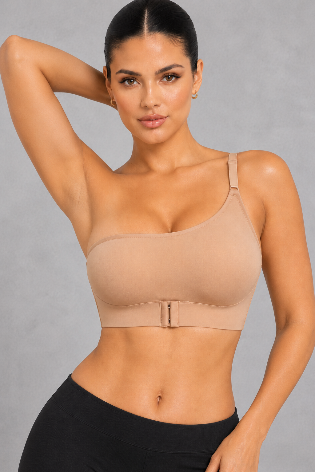 Sculp One-Shoulder Seamless Bra in Tan – front