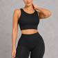 Sculp seamless scoop neck sports bra in black with cycling shorts