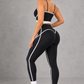 Sculp Contrast Trim Sports Bra & Bum Lift Leggings Set in Black – back side view