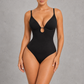 Sculp deep V keyhole thong shaping bodysuit in black, front view