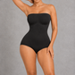 Sculp seamless strapless brief shaping bodysuit in black, front view