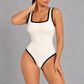 Sculp Ribbed Square Neck Bodysuit – Contrast Trim Sleeveless Top – Cream