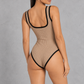 Sculp Ribbed Square Neck Bodysuit – Contrast Trim Sleeveless Top – Taupe, back