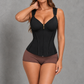 Sculp Colombian zip-front corset vest in Black – front view