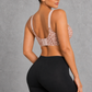 Sculp plus size leopard wireless jelly bra worn with black shorts