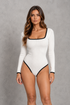 Sculp Square Neck Ribbed Bodysuit – White